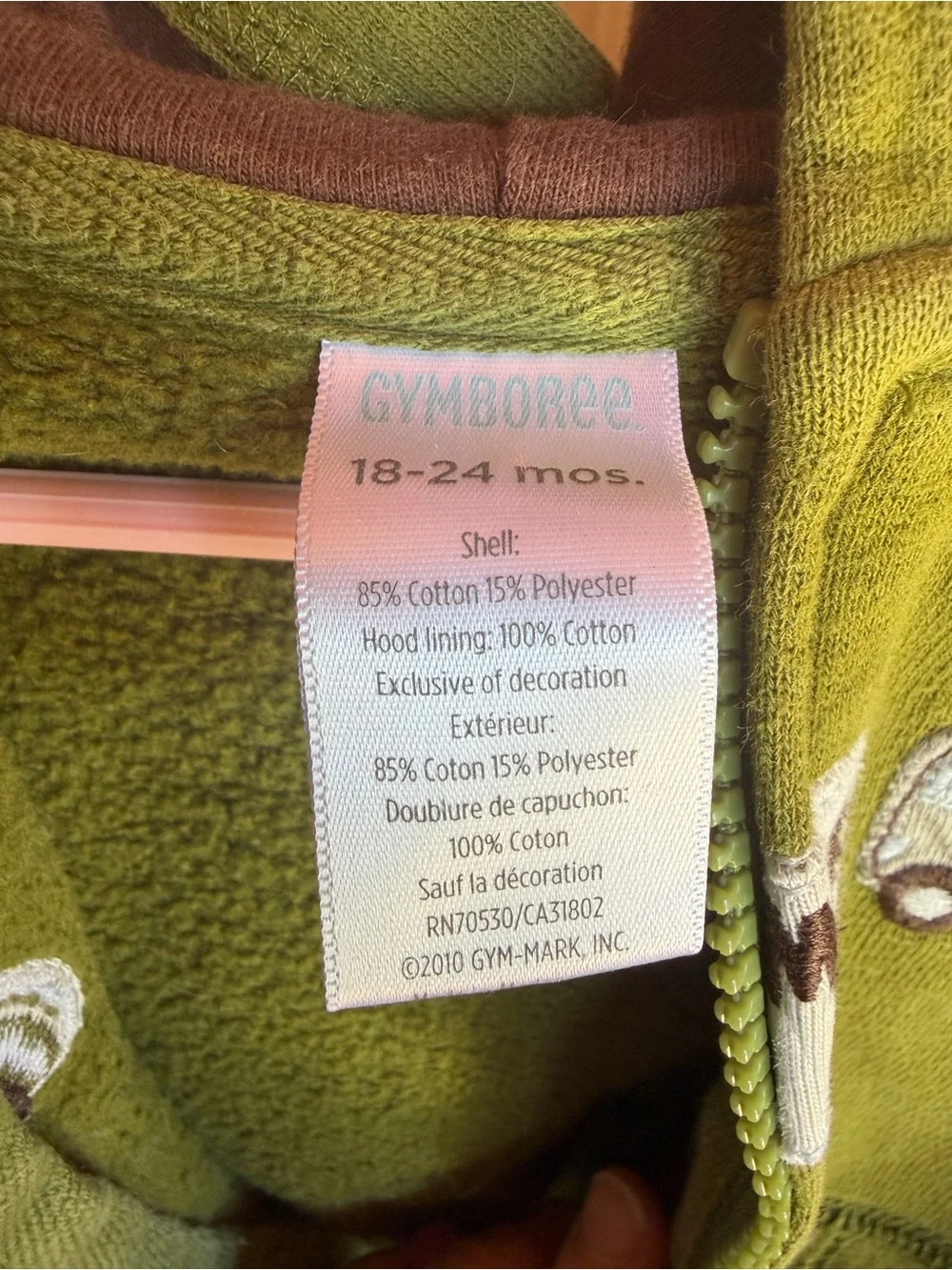 Gymboree Olive Green Hooded Zip Sweatshirt with Embroidered Truck Appliqués